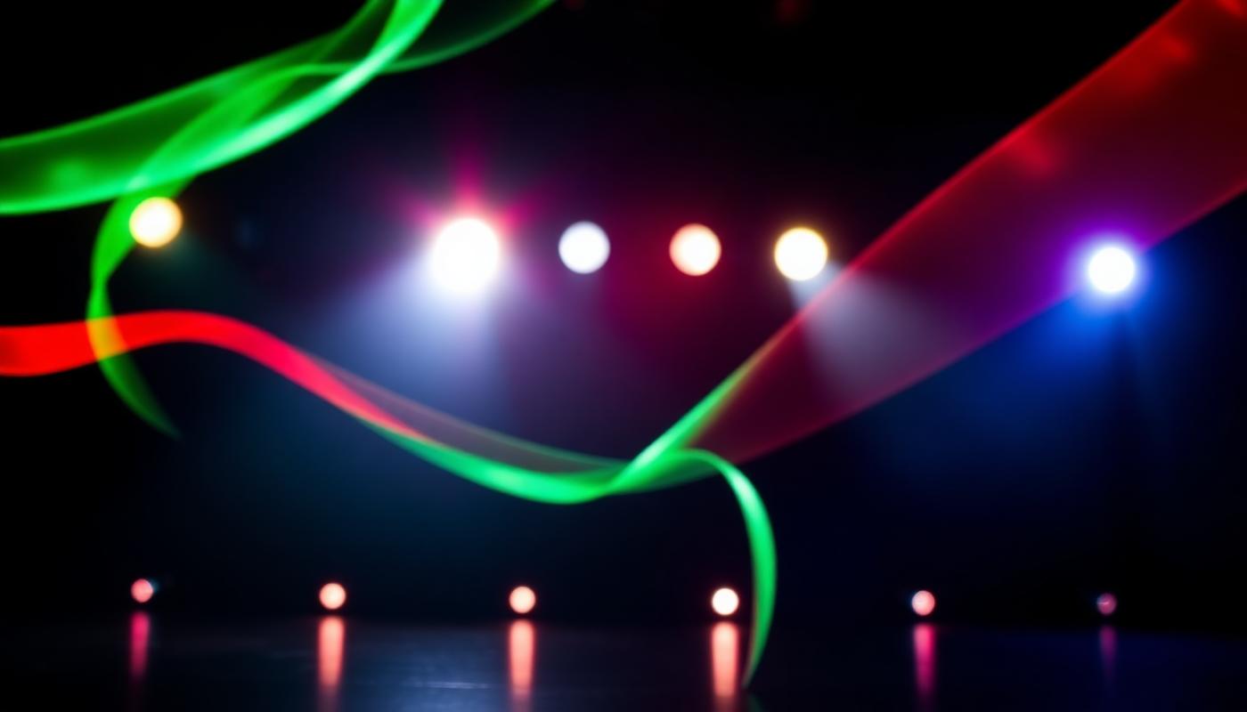 Eurovision stage lights and Bulgarian green and red ribbons